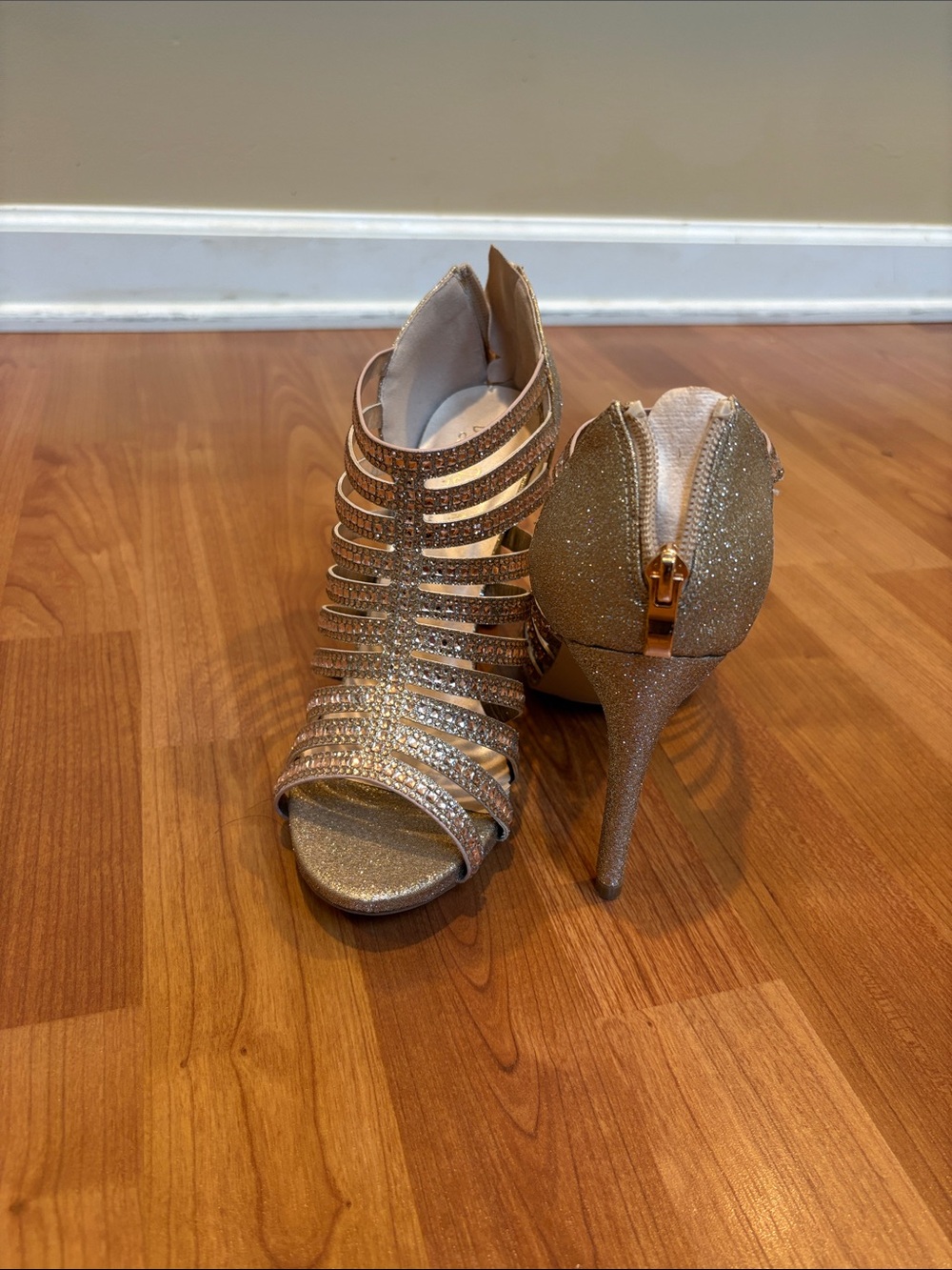 De Blossom Collection Gold Glitter Strappy Stiletto Sandals